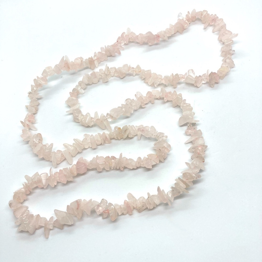 Genuine Rose Quartz Light Pink Stone Beaded Healing Crystal Endless Necklace 34"